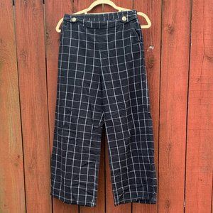 wide leg grid print pants